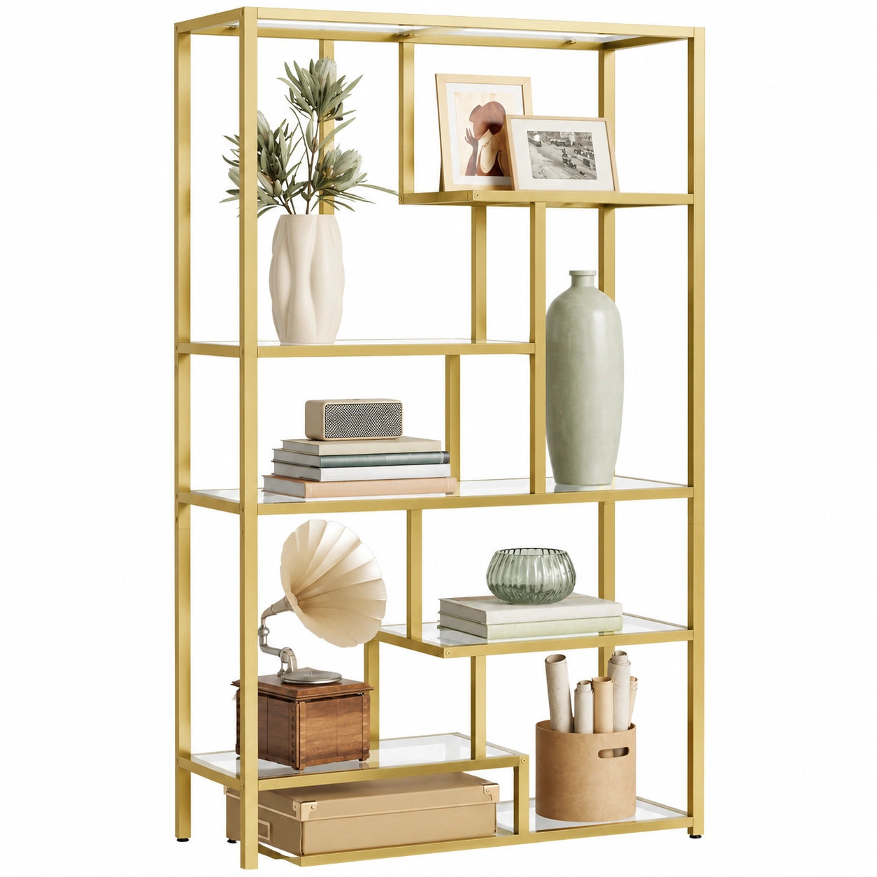 etagere-de-rangement-6-niveaux-en-verre-trempe-dore-metallique-ihiwa10891xc